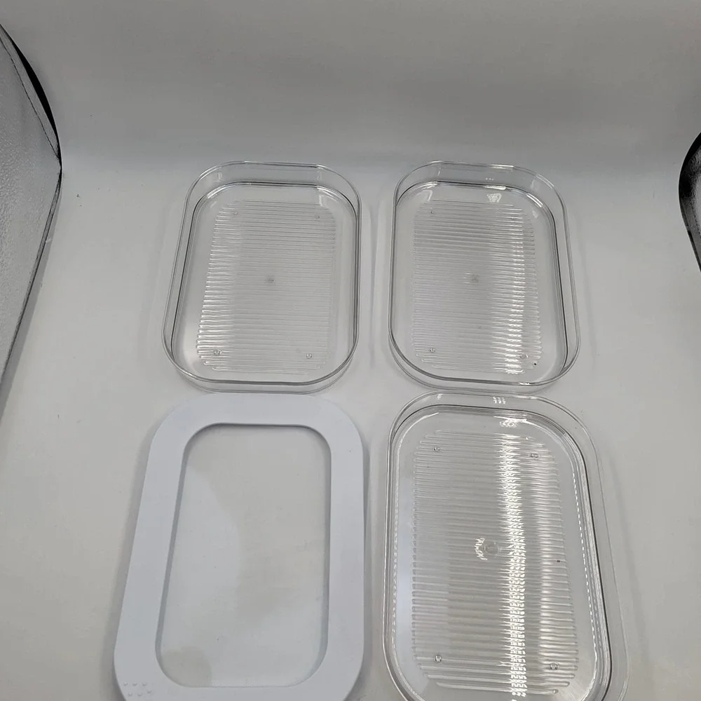 Clear Plastic 3 Tier Stackable Food Storage Container Set White Lid 9x6 Inch L4